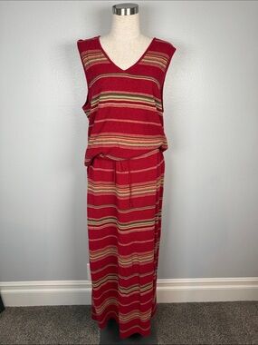 Ralph Lauren Red Striped Maxi Knit Skirt and V Neck Tank Matching Set Linen XL